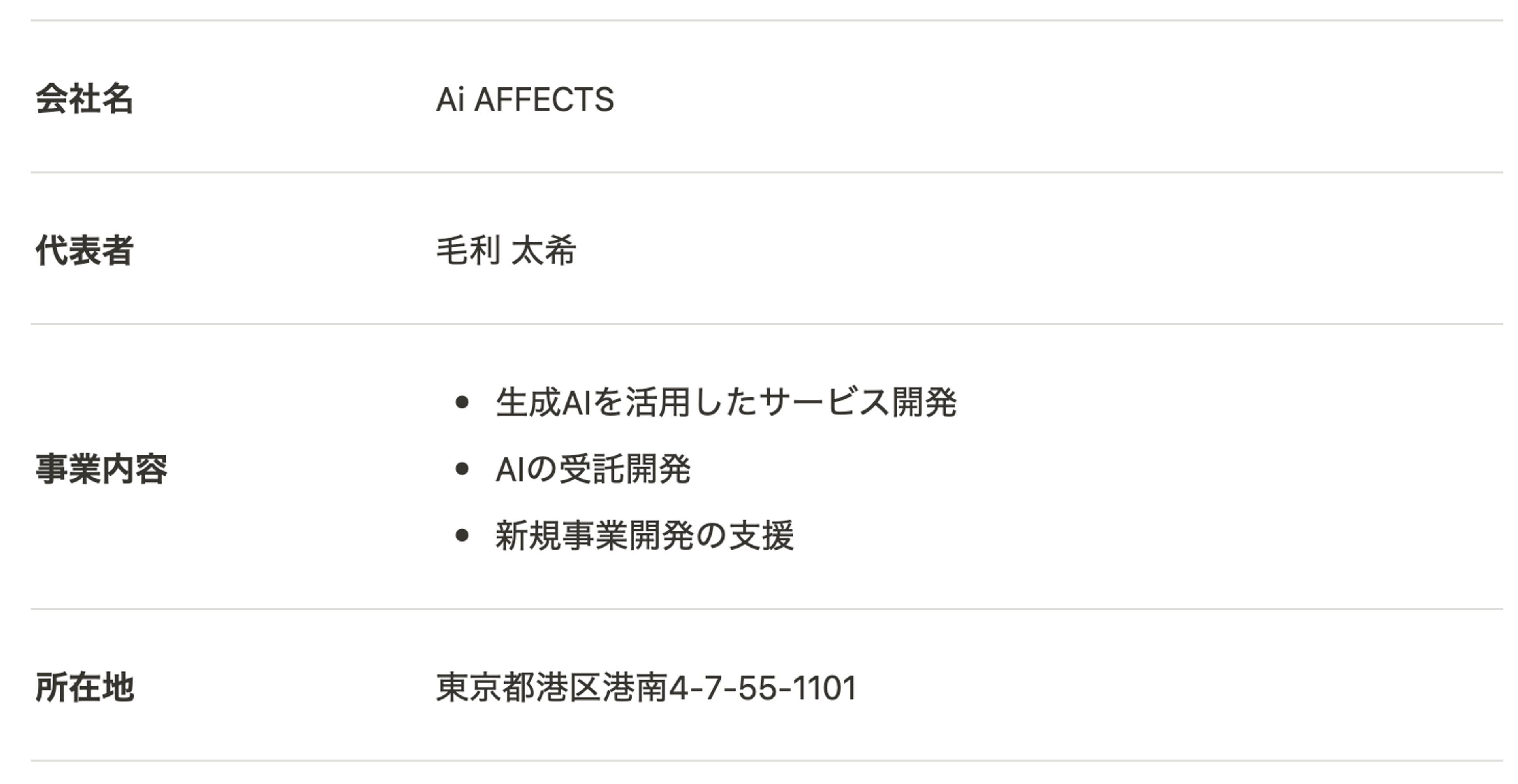 会社概要のスクリーンショット